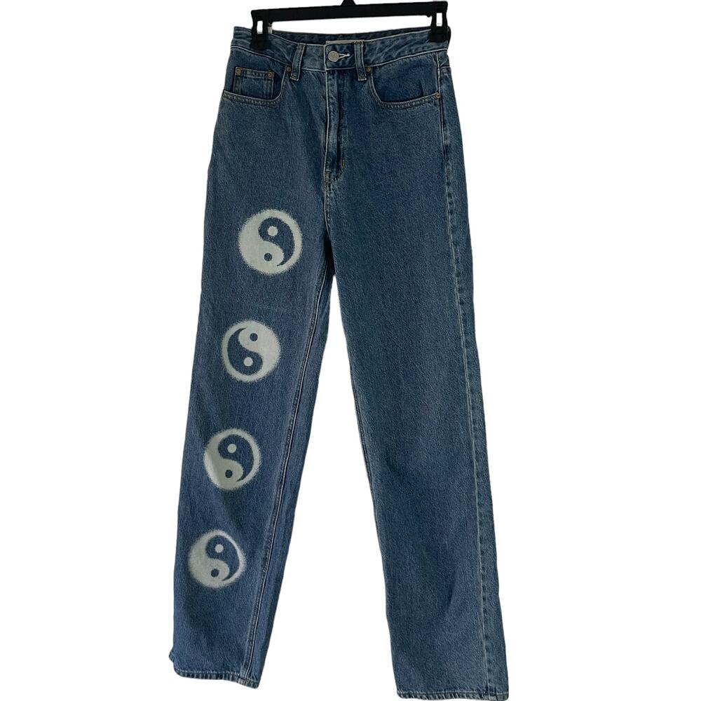 Pacsun Women's Size 26 Baggy Boyfriend Peace Sign High Rise Straight Jeans‎